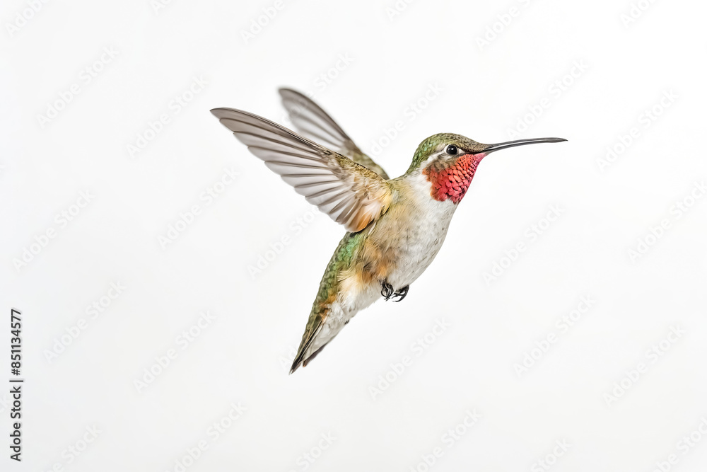 Fototapeta premium Hummingbird in Flight, Isolated on White Background
