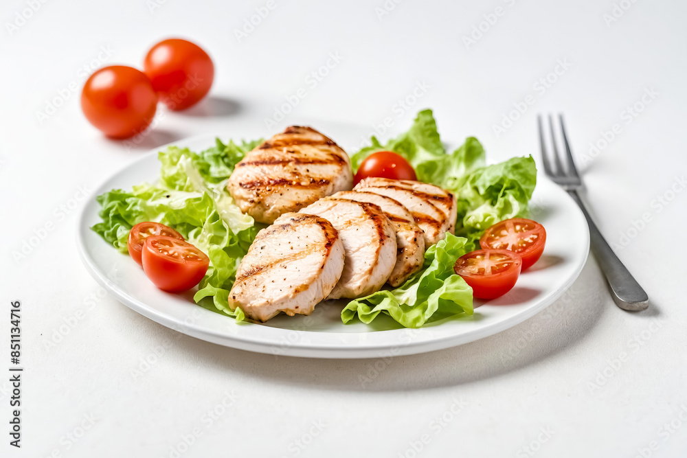Grilled chicken breast with salad and cherry tomatoes Grilled chicken breast with salad and cherry tomatoes