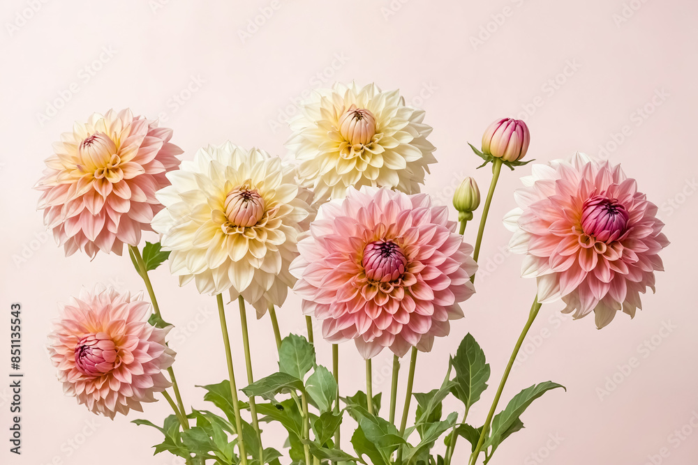 Delicate Peach and White Dahlias on a Pink Background Delicate Peach and White Dahlias on a Pink Background