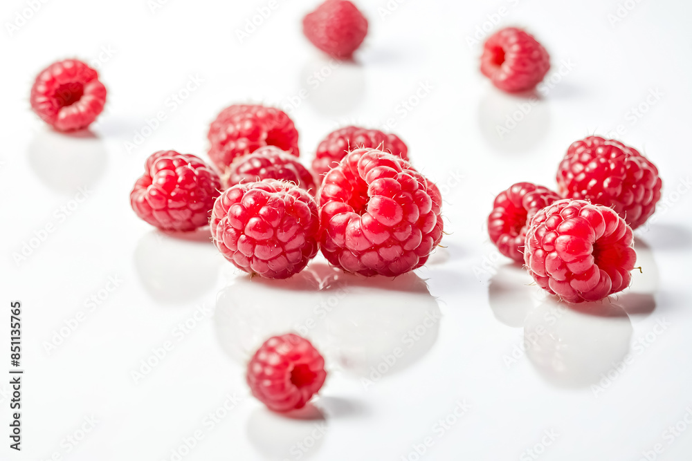 Close Up of Fresh Raspberries on White Background Close Up of Fresh Raspberries on White Background