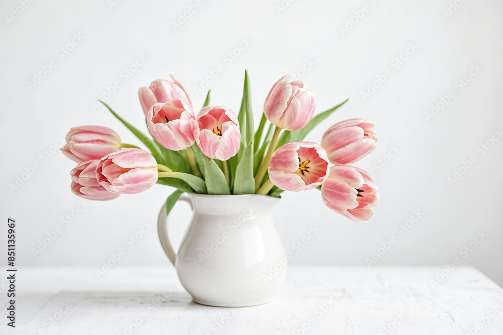 Pink Tulips in a White Jug Pink Tulips in a White Jug