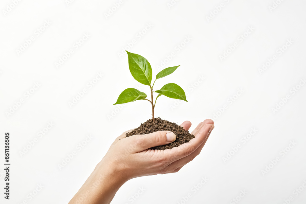Hand Holding a Small Plant Sprouting from Soil Hand Holding a Small Plant Sprouting from Soil