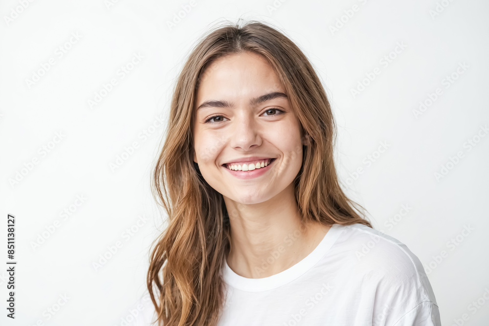 Portrait of a smiling young woman with long brown hair Portrait of a smiling young woman with long brown hair