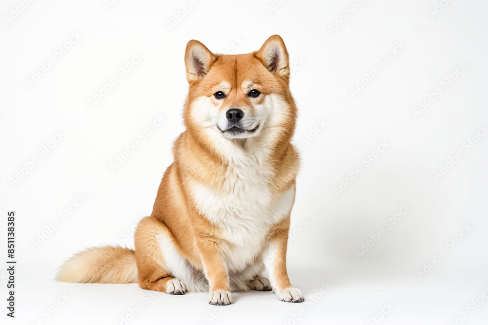 Adorable Red Shiba Inu Puppy Sitting on White Background
