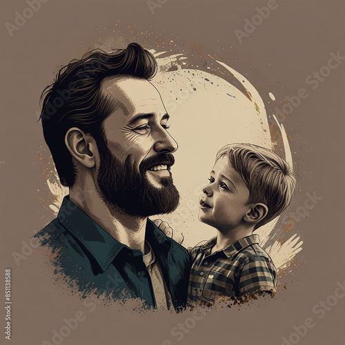 Father's day illustration dad and son celeberation happy fathers day poster banner wallpaper for social media dady and child playing enjoying relationship parent baby love 