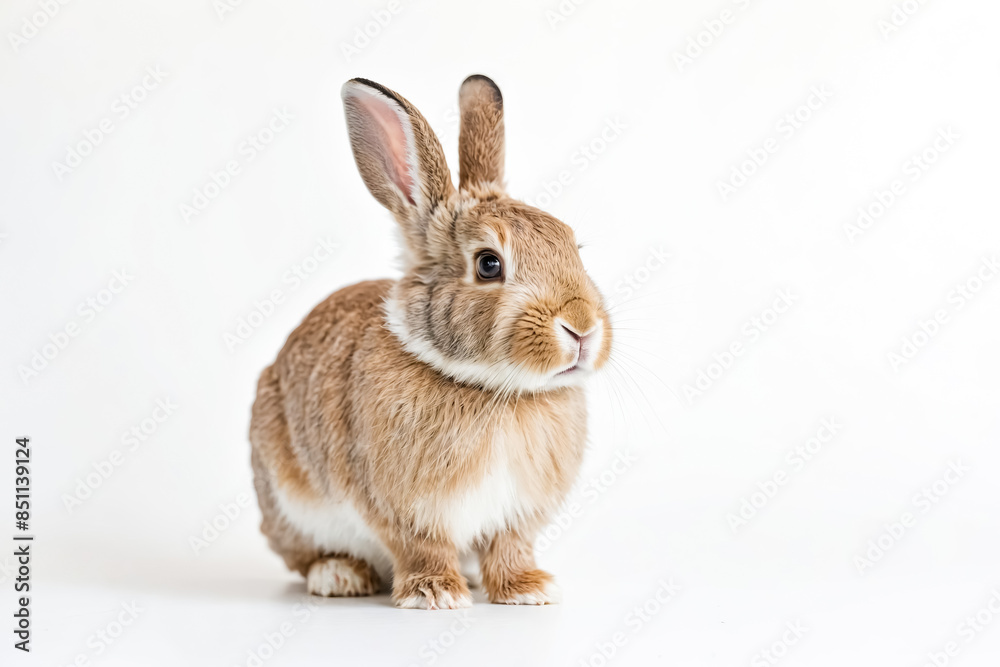 Cute Brown and White Rabbit Sitting on White Background Cute Brown and White Rabbit Sitting on White Background