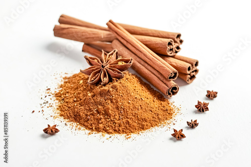 Wallpaper Mural Cinnamon sticks and star anise on white background Torontodigital.ca