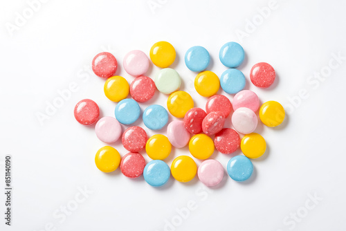 Colorful Round Candies on White Background