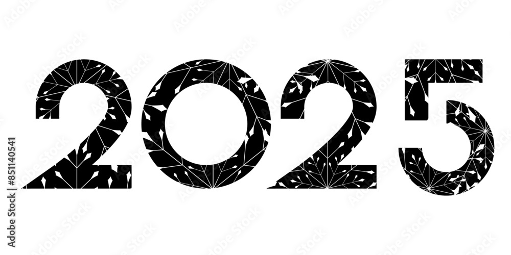 Vector. Happy new year 2025 logo text design. Black and white snowflake pattern. Design templates with 2025 typographic logo. Collection of happy new year 2025 symbols. Horizontal background. Vector. Happy new year 2025 logo text design. Black and white snowflake pattern. Design templates with 2025 typographic logo. Collection of happy new year 2025 symbols. Horizontal background.
