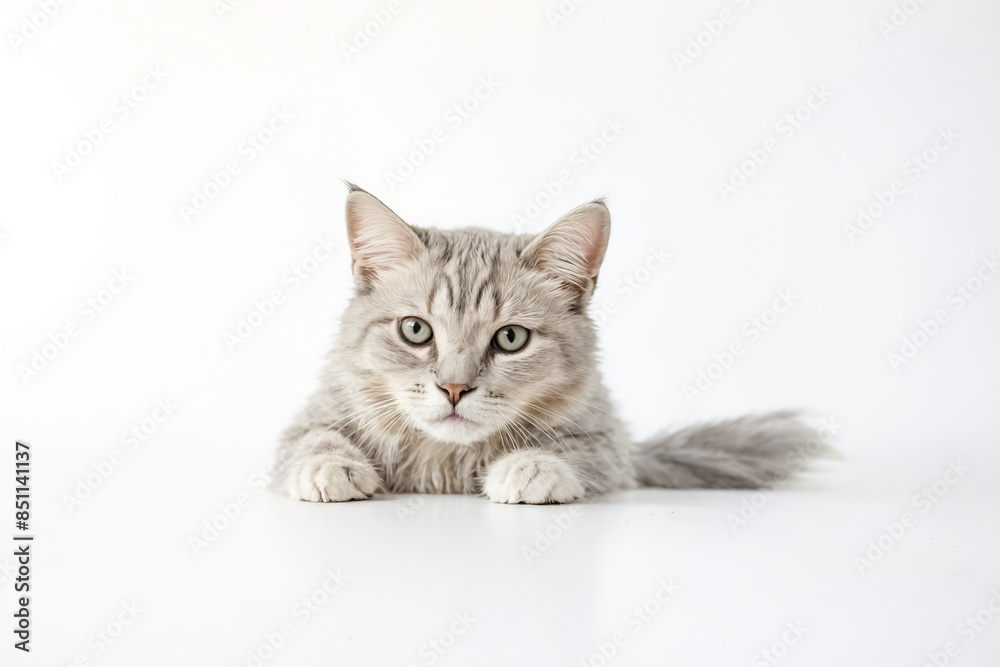 Adorable Gray Tabby Kitten on White Background