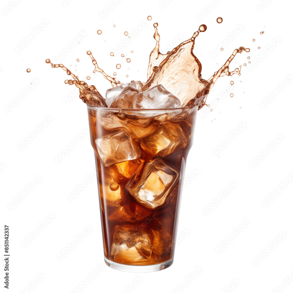 Iced coffee splash isolated on transparent white background, clipping path 