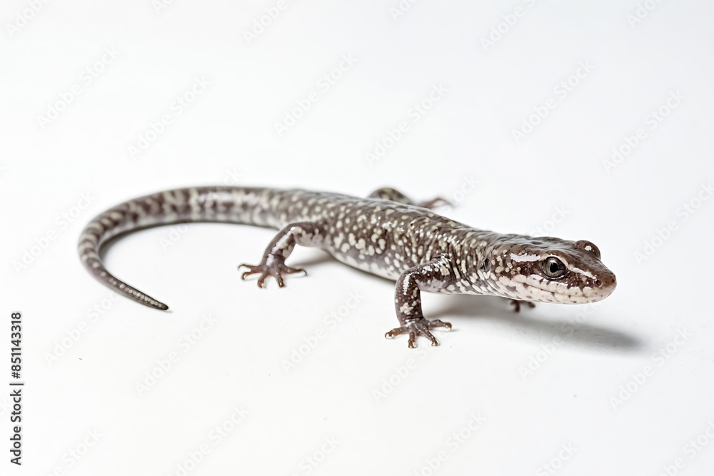 Close-up of a small spotted lizard on a white background Close-up of a small spotted lizard on a white background