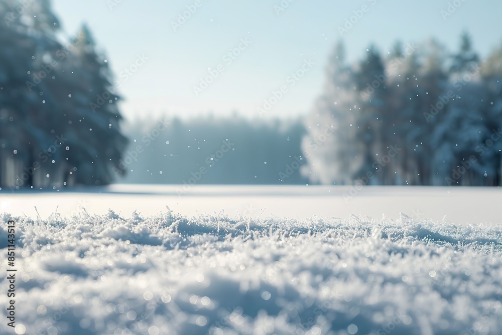 A snowy field with trees in the background A snowy field with trees in the background