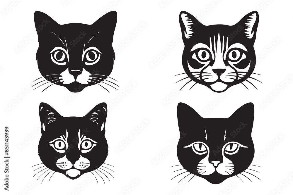 Cat Face Vector Set EPS. Illustrative Cat Vector Collection.
