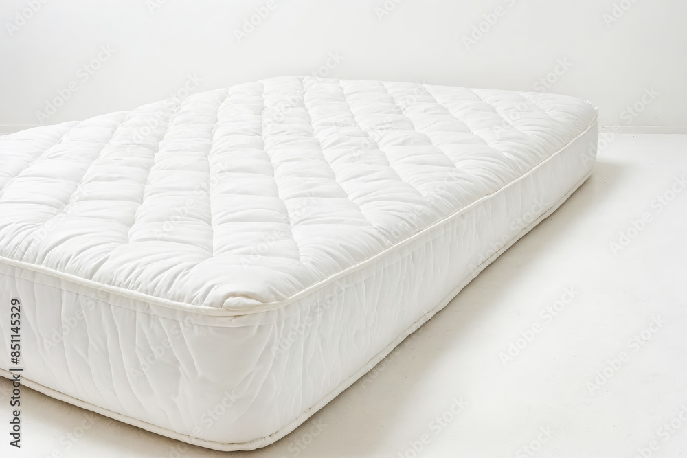 Fototapeta premium White Mattress with Quilted Top Isolated on White Background