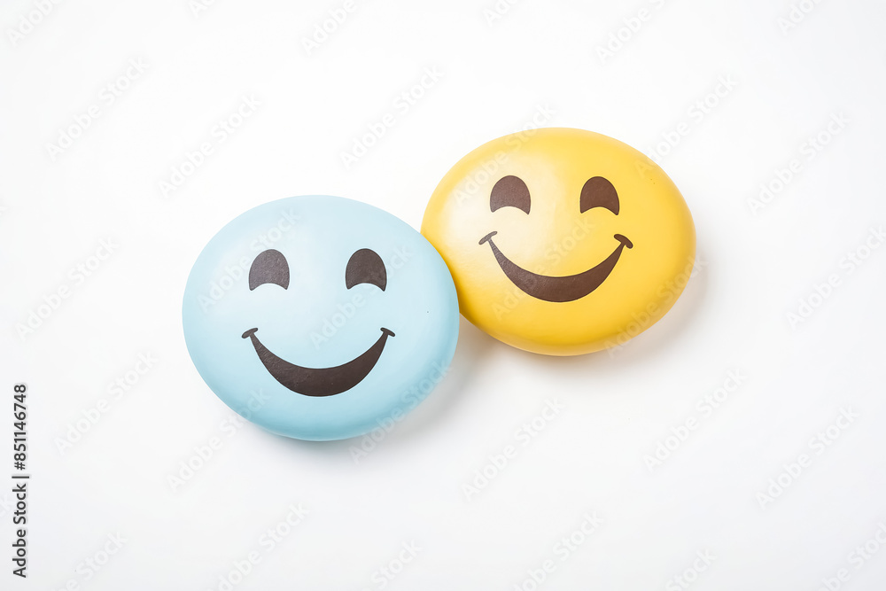 Fototapeta premium Two Smiling Emojis on White Background