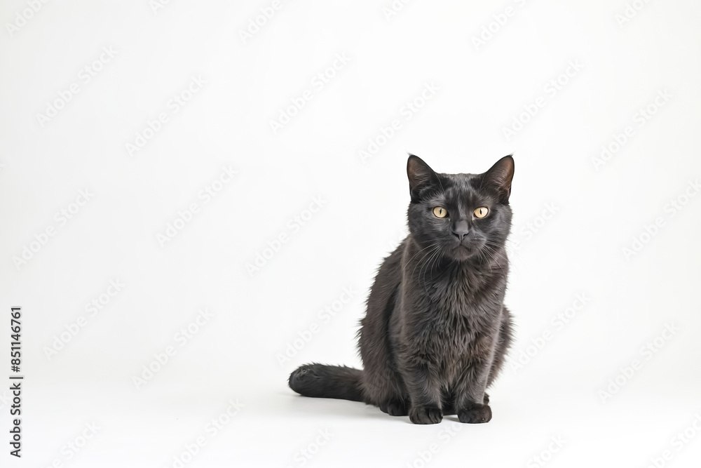 Black Cat Sitting on White Background Black Cat Sitting on White Background