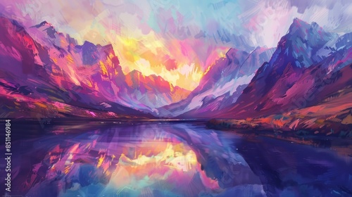 Wallpaper Mural Vibrant Mountain Landscape with Reflecting Lake Torontodigital.ca
