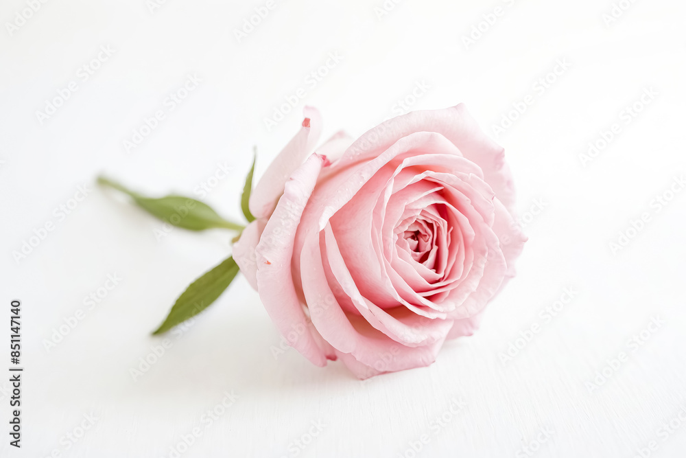 Single Pink Rose on White Background