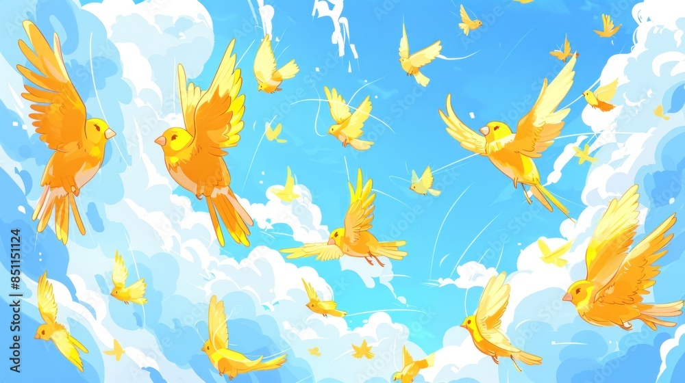 Yellow Birds Soaring in a Blue Sky Yellow Birds Soaring in a Blue Sky