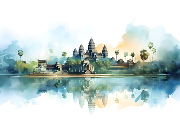 Colorful abstract watercolor Angkor wat in Cambodia illustration painting background