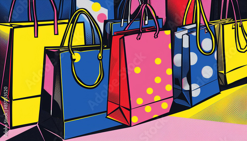 Comic Style Shopping Bags with Discounts - Colorful and Playful Shopping Concept