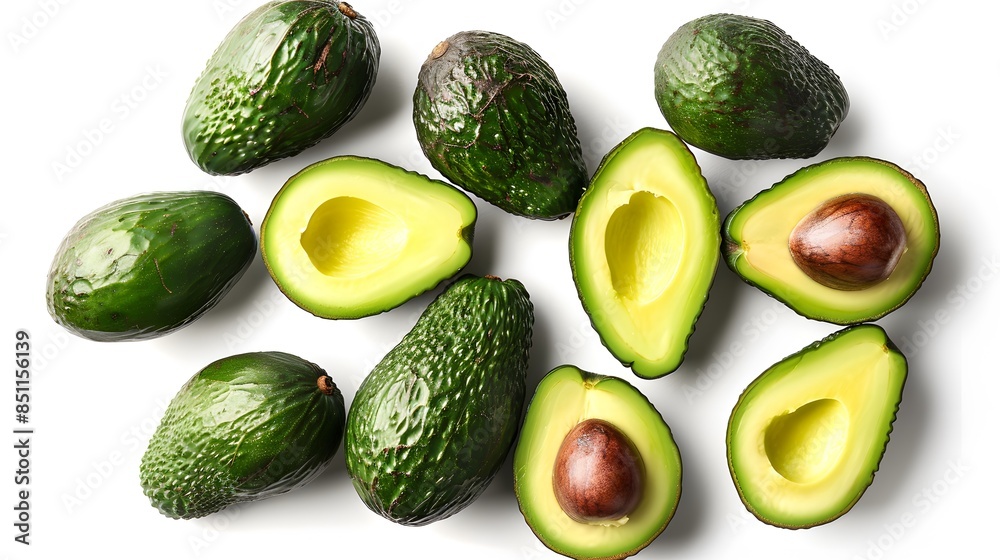 Fresh avocado fruits isolated on white background, with clipping path. 