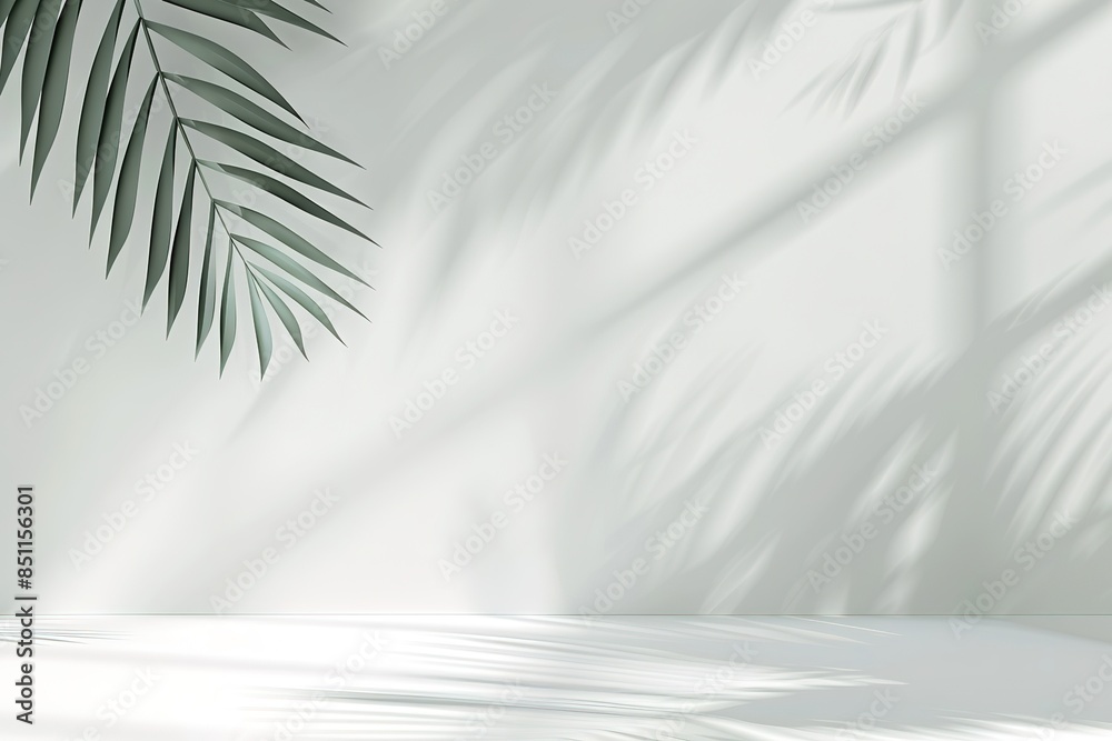 Fototapeta premium white foliage plant tree shadow design nature background light sunlight silhouette texture palm wall leaves sunny botany effect jungle pattern tropic environment abstract
