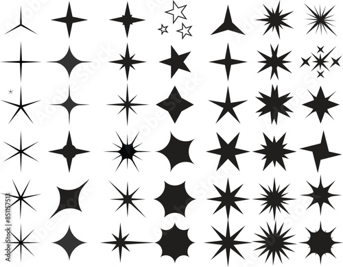 Set of geometric Stars icons collection hand drawn isolated