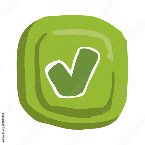 Ok button in cartoon doodle style, mobile app  asset, video game ui button, check button