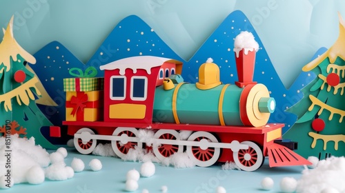 Wallpaper Mural Paper cutout of a festive train with presents and snow,paper cutout style Torontodigital.ca