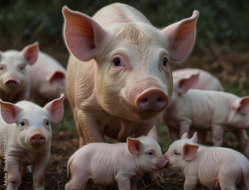 Piglets eat mother's milk