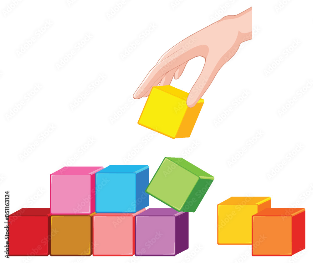 Obraz premium Hand placing colorful blocks in a stack