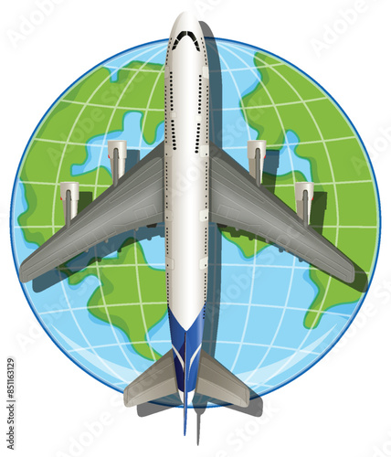 Airplane flying over a world map