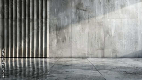 Polished concrete wall with striped pattern texture in gray color for artistic design