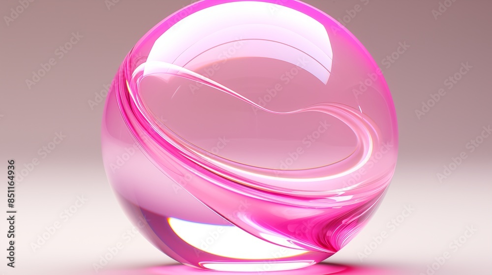 Elegant Pink Glass Sphere with Abstract Curves and Glossy Surface Elegant Pink Glass Sphere with Abstract Curves and Glossy Surface
