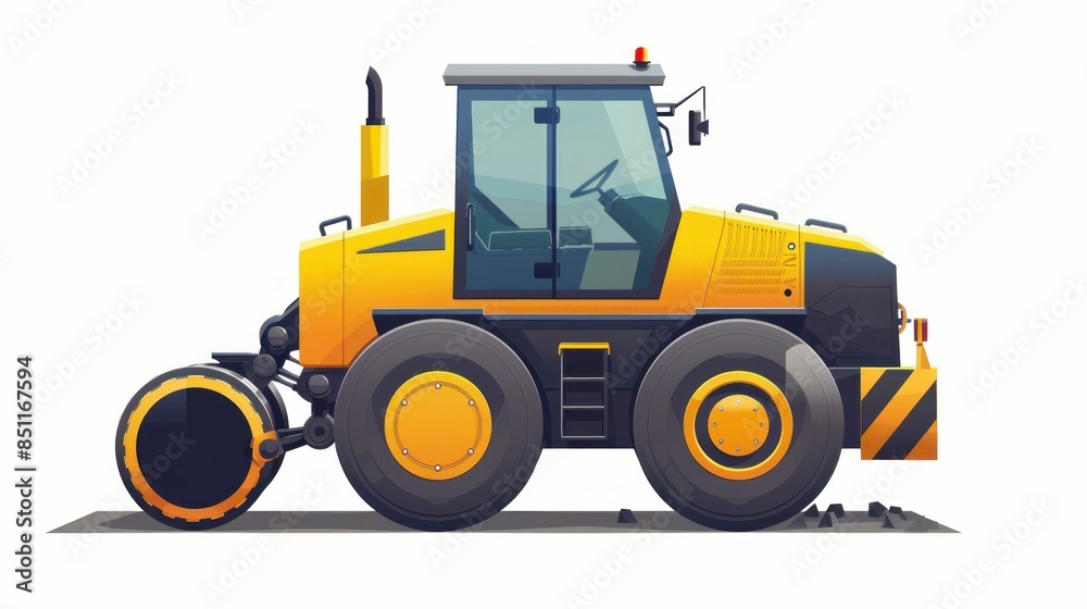 Construction machinery bulldozer on white background with bulldozer written industrial equipment for building, engineering, and development Construction machinery bulldozer on white background with bulldozer written industrial equipment for building, engineering, and development