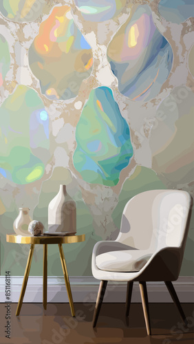 Jewellery wallpaper, tables and chairs, AI gererating