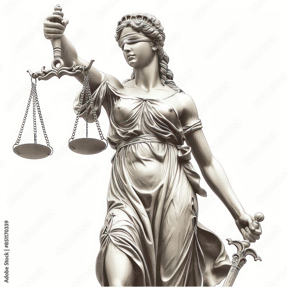 statue of Lady Justice, with scales and sword, representing the law's fairness and moral balance in classic sculpture form statue of Lady Justice, with scales and sword, representing the law's fairness and moral balance in classic sculpture form