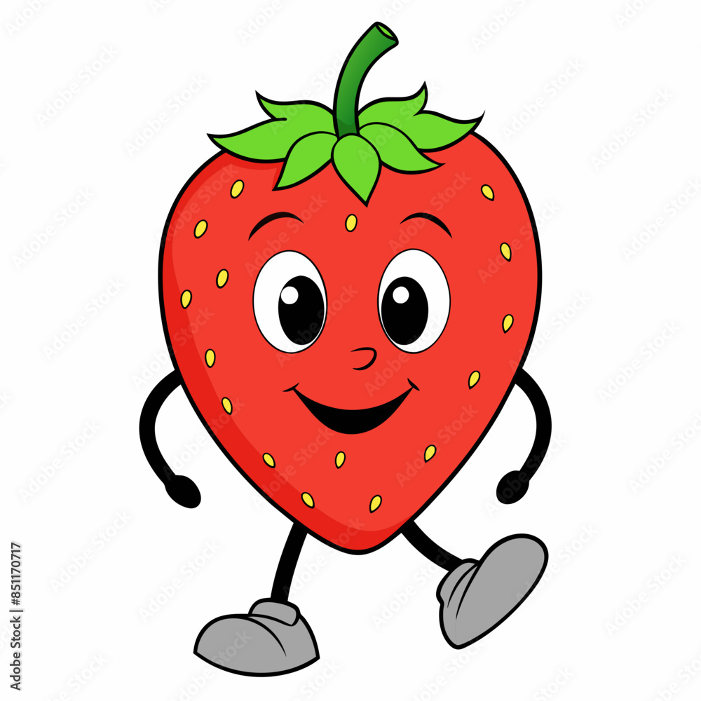 Obraz premium Strawberry vector illustration, strawberry icon and healthy sweet fruit, silhouette, logo, eps file, strawberry cartoon character, png on white background