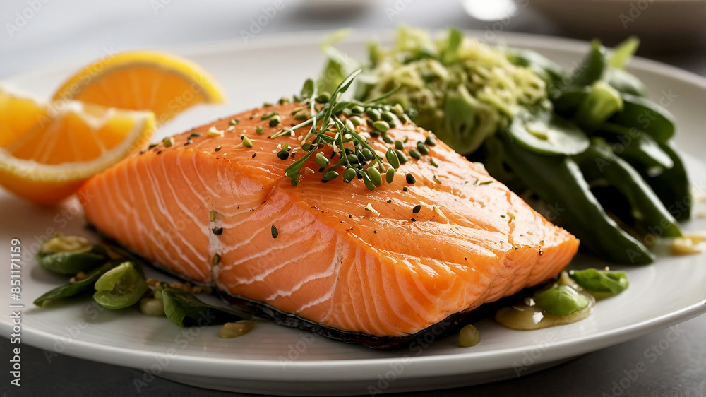 healthy food that features salmon to add freshness and appeal bright orange color of the salmon healthy food that features salmon to add freshness and appeal bright orange color of the salmon