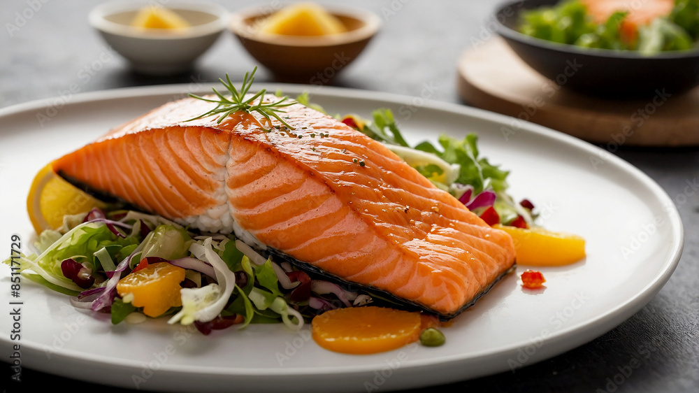 healthy food that features salmon to add freshness and appeal bright orange color of the salmon healthy food that features salmon to add freshness and appeal bright orange color of the salmon