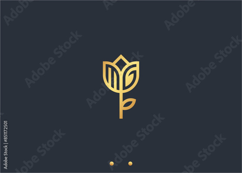 mg letter with rose logo design vector silhouette illustration