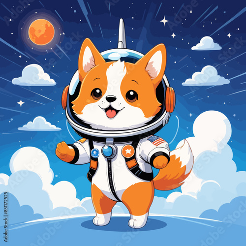 Anthropomorphic Fox in Astronaut Suit Amidst Cosmic Clouds and Stars