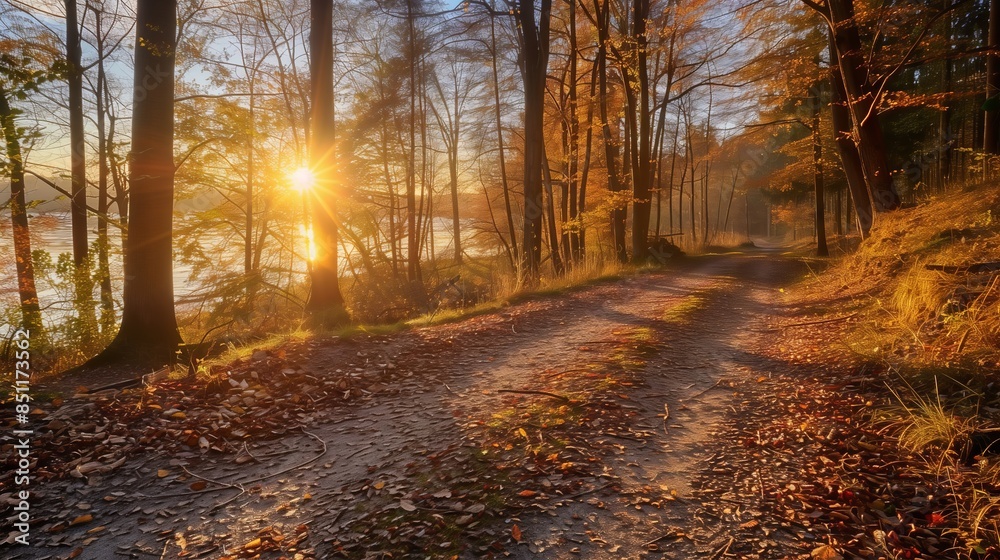 Fototapeta premium A tranquil hiking trail, once a historic battlefield, now symbolizes peace, inviting all to enjoy.