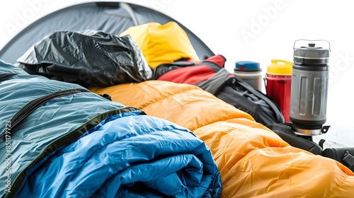Essential Camping Gear for Outdoor Adventures on a White Background