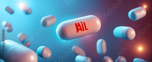 AI-Infused Medicine Pill Concept for Next-Gen Healthcare: A Symbol of Artificial Intelligence Integration in Developing Future Healthcare and Advanced Treatments photo