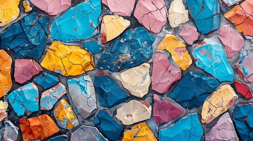 Colorful mosaic stone wall background texture. Abstract colorful pattern.