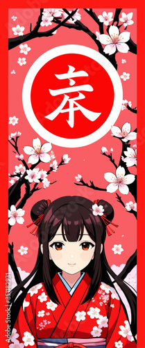 Cherry Blossom Portrait with Geisha Character photo