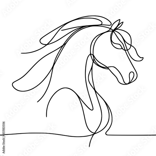 portrait of a horse up to the chest in profile, one continuous vector line, in a minimalist and abstract style, doodle